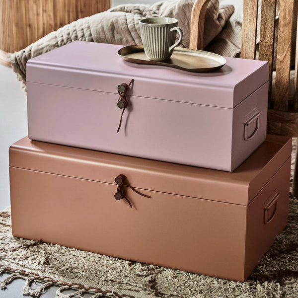 Beige or pink metal storage trunk 