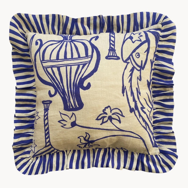 Riviera Blue Ruffle cushion by Amuse la bouche