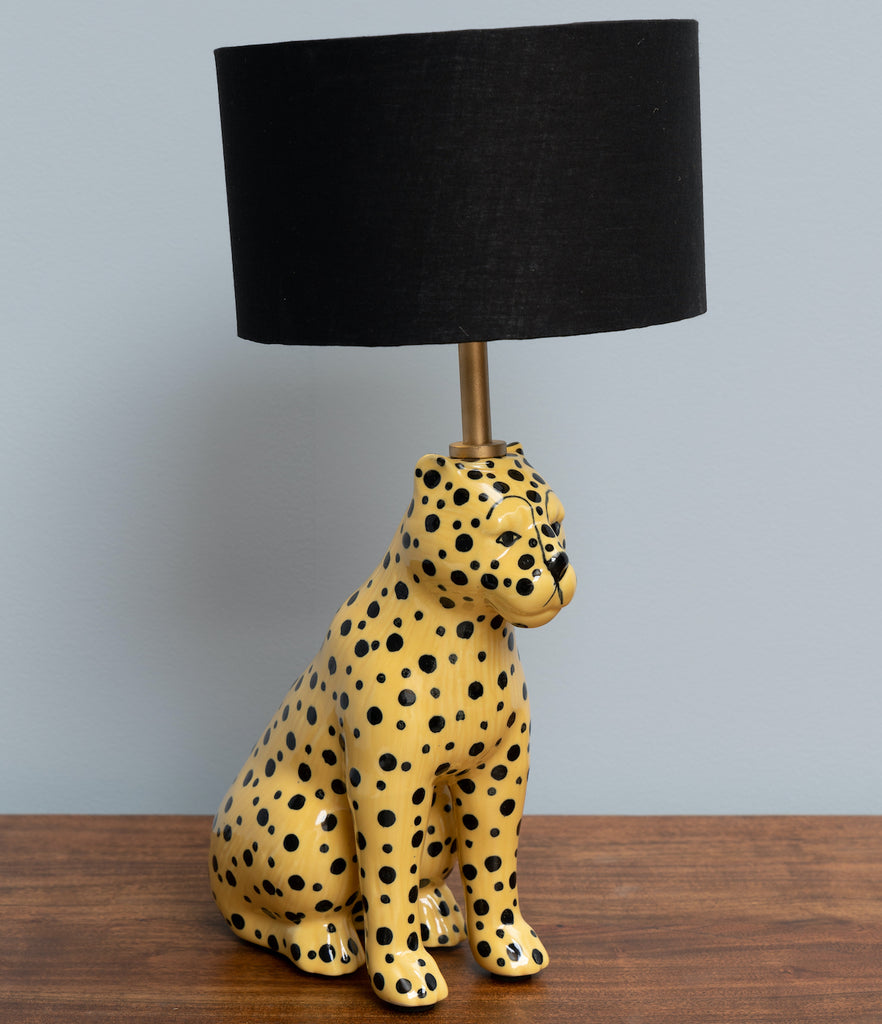 Yellow cheetah lamp with black shade