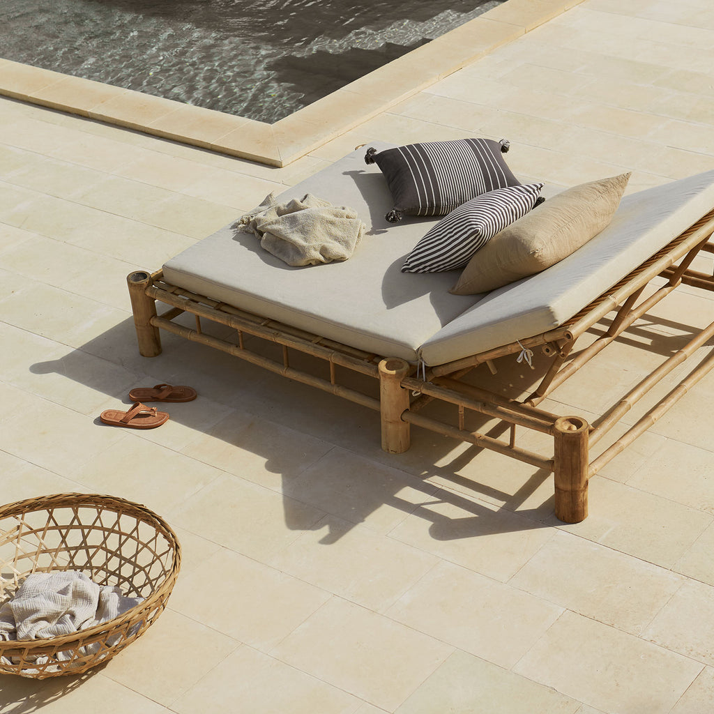 Double bamboo sun lounger by Tine K in sand