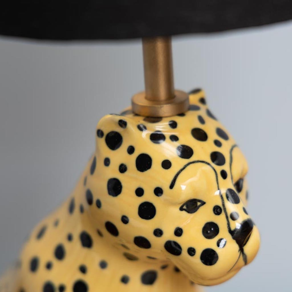 Yellow cheetah lamp with black shade