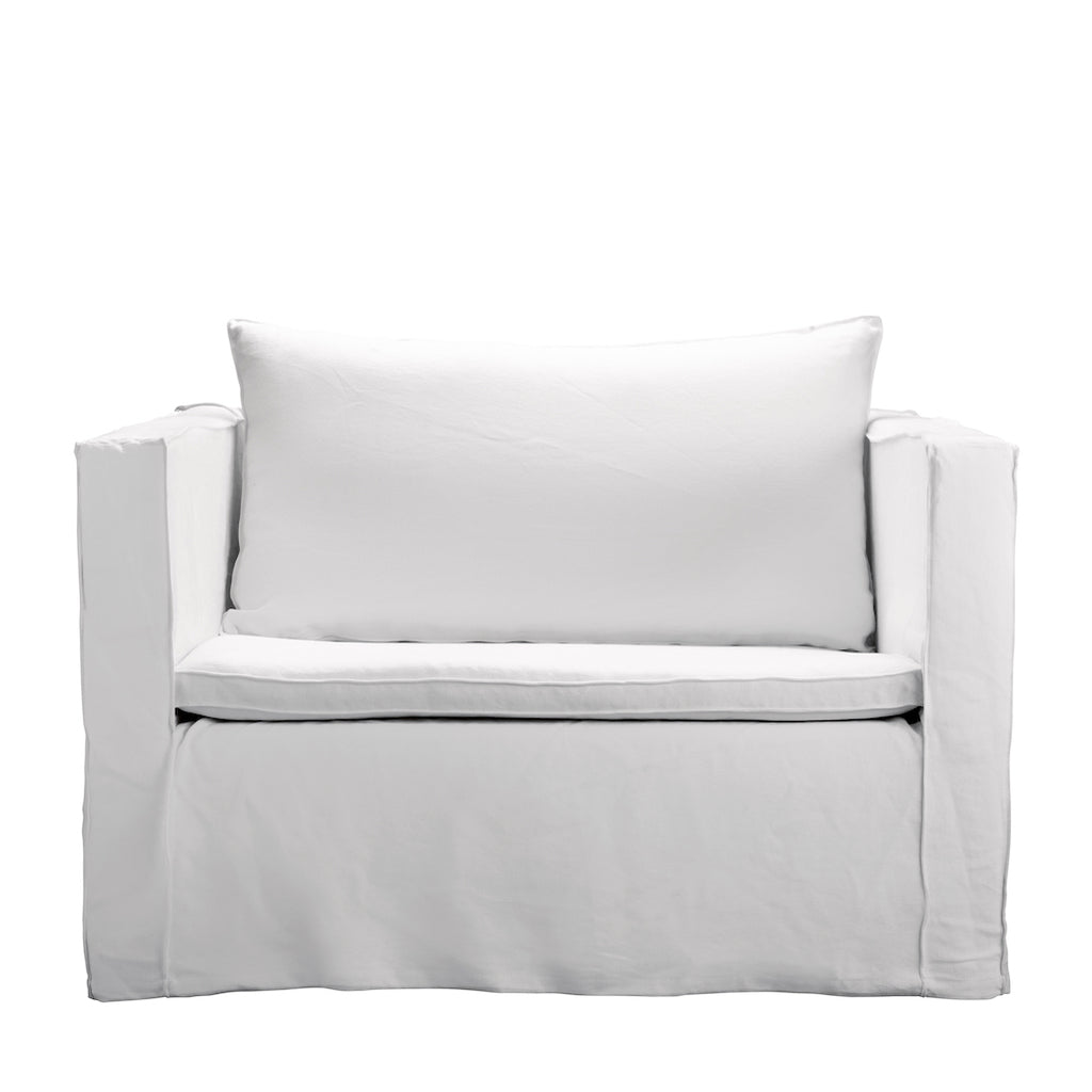 white linen love seat 