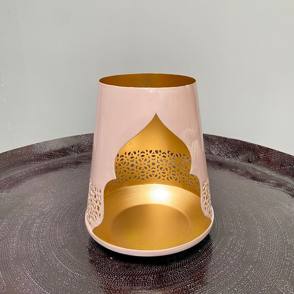 pink Moroccan style lantern with gold inside