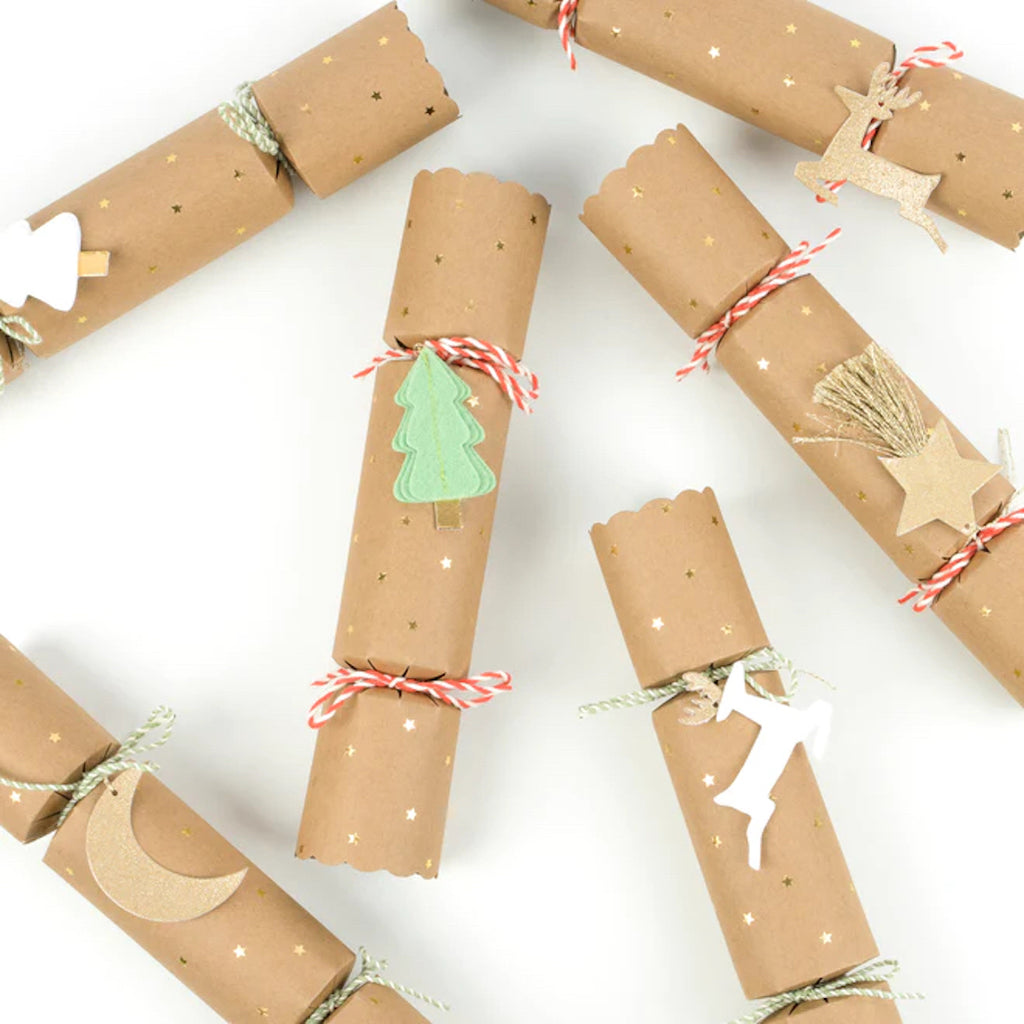 Brown paper Christmas crackers with Felt and glitter by Meri Meri