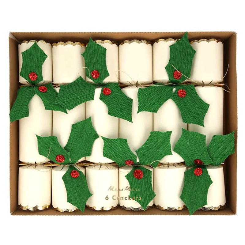 Holly Christmas crackers by Meri Meri