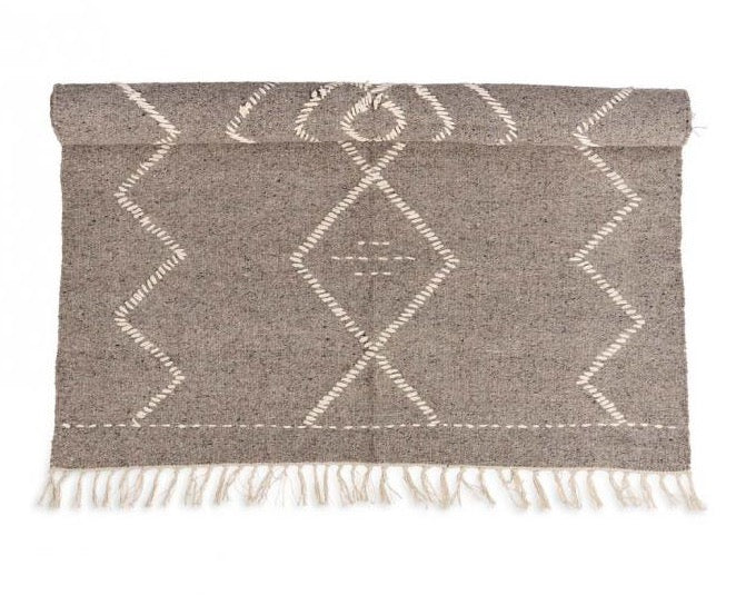 grey recycled wool rug with white pattern