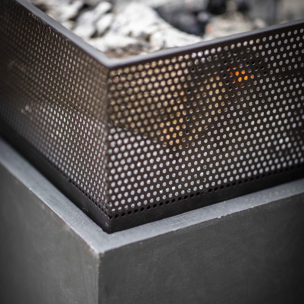 detail of square modern fire pit 