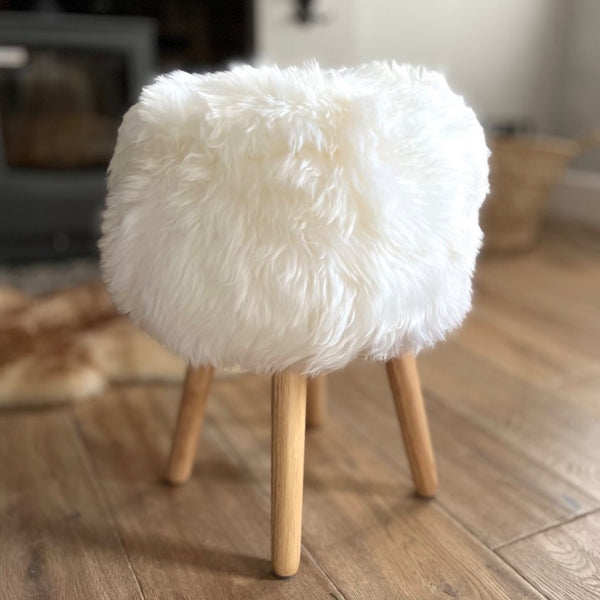 Ivory sheepskin stool 