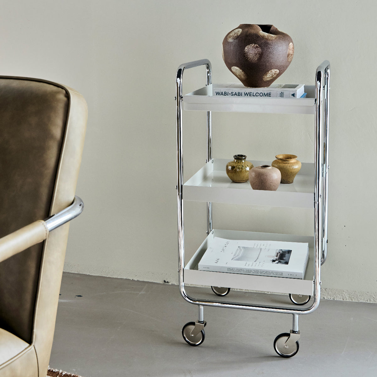 Vintage-style ceramics and home accessories by HKLIVING styled on a shelf