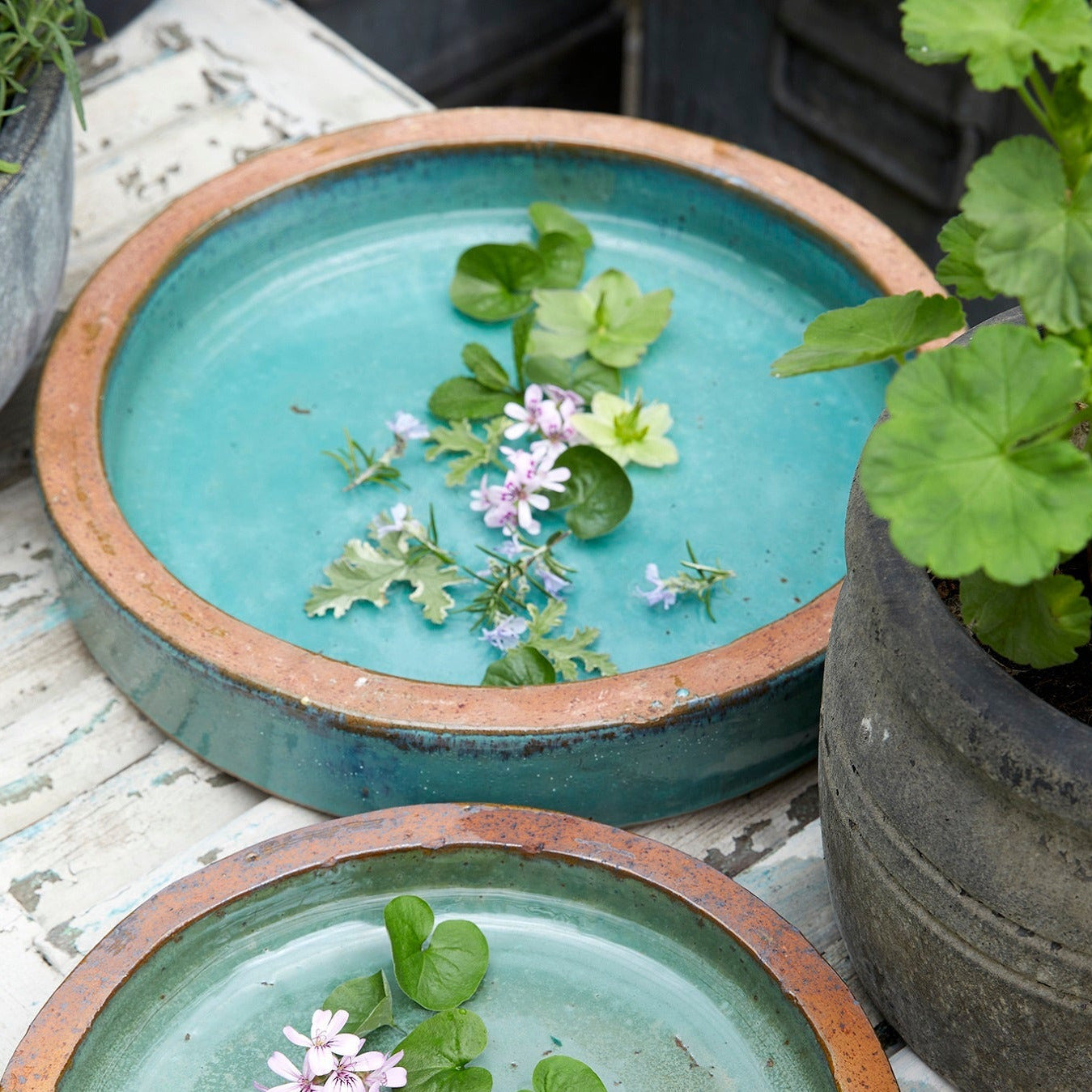 ceramic blue bird bath 