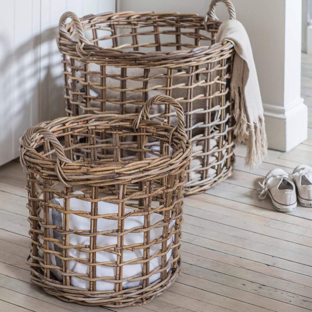 chunky round rattan baskets in two sizes