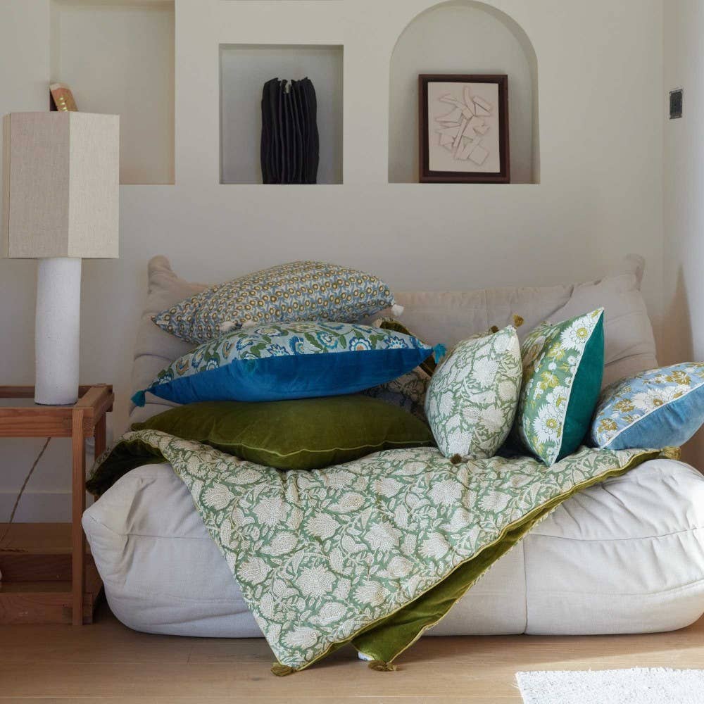 block printed and velvet throw 