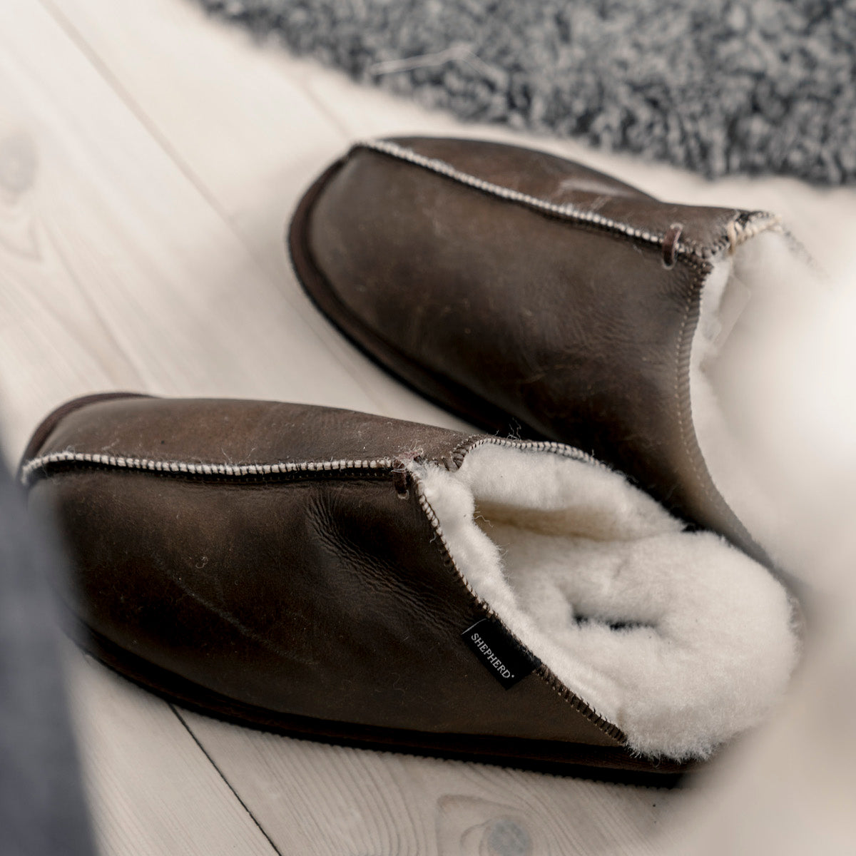 ladies oiled antique sheepskin slippers by Shepherd 