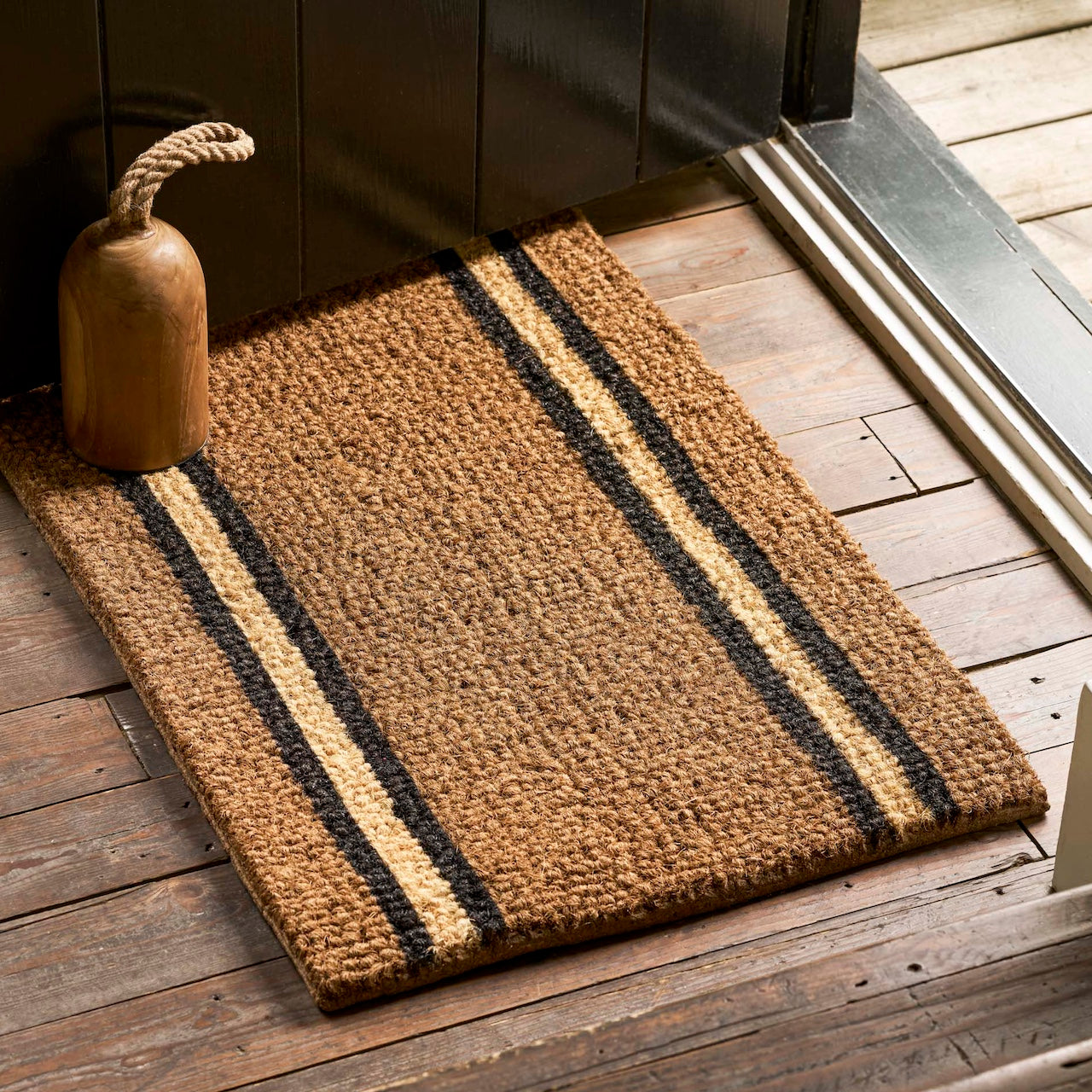 Hartford Stripe Door Mat Antique Brown by Garden Trading