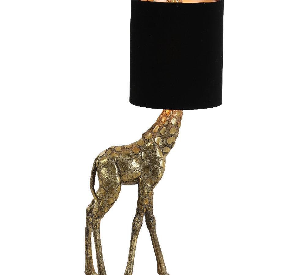 Giraffe Lamp in a gold finish with a black shade