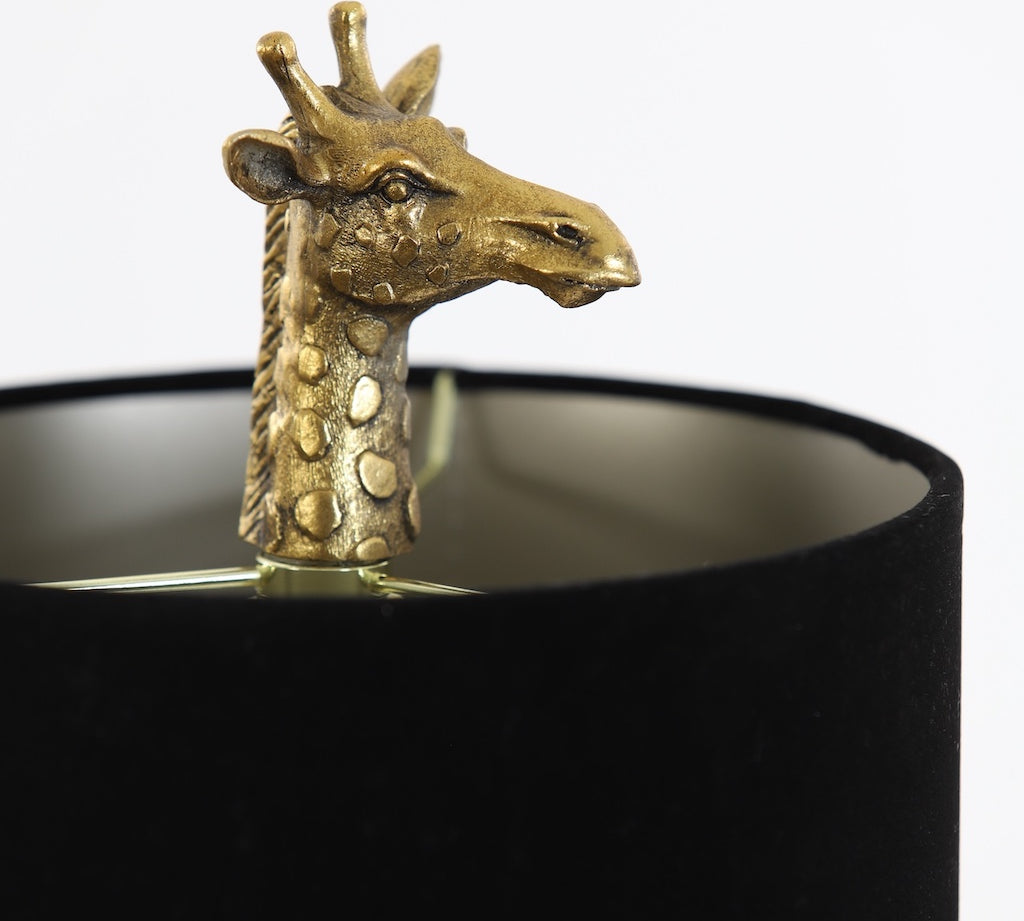 Giraffe Lamp in a gold finish with a black shade