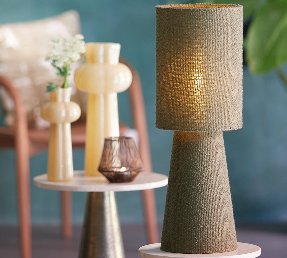 Boucle Fabric Lamp in Olive Green