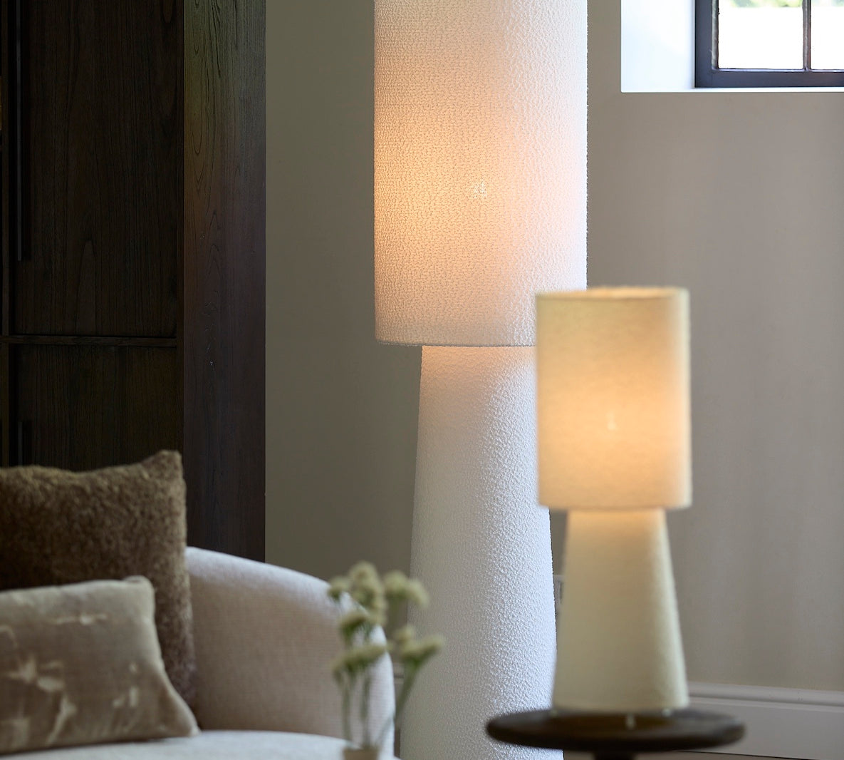 cream floor lamp in fabric