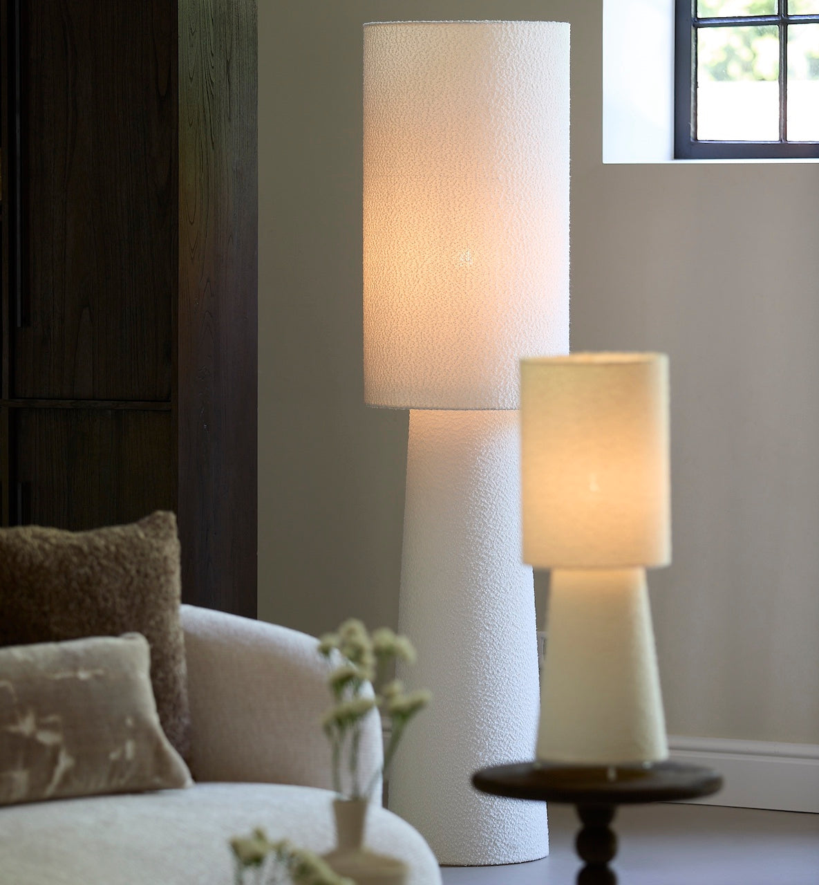 cream floor lamp in fabric