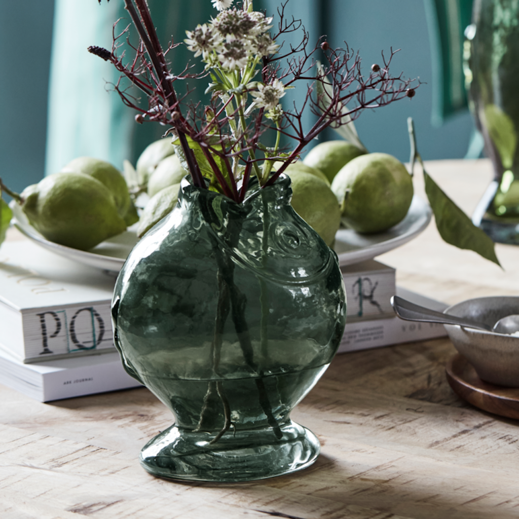 Fish shaped grey glass vase by House Doctor