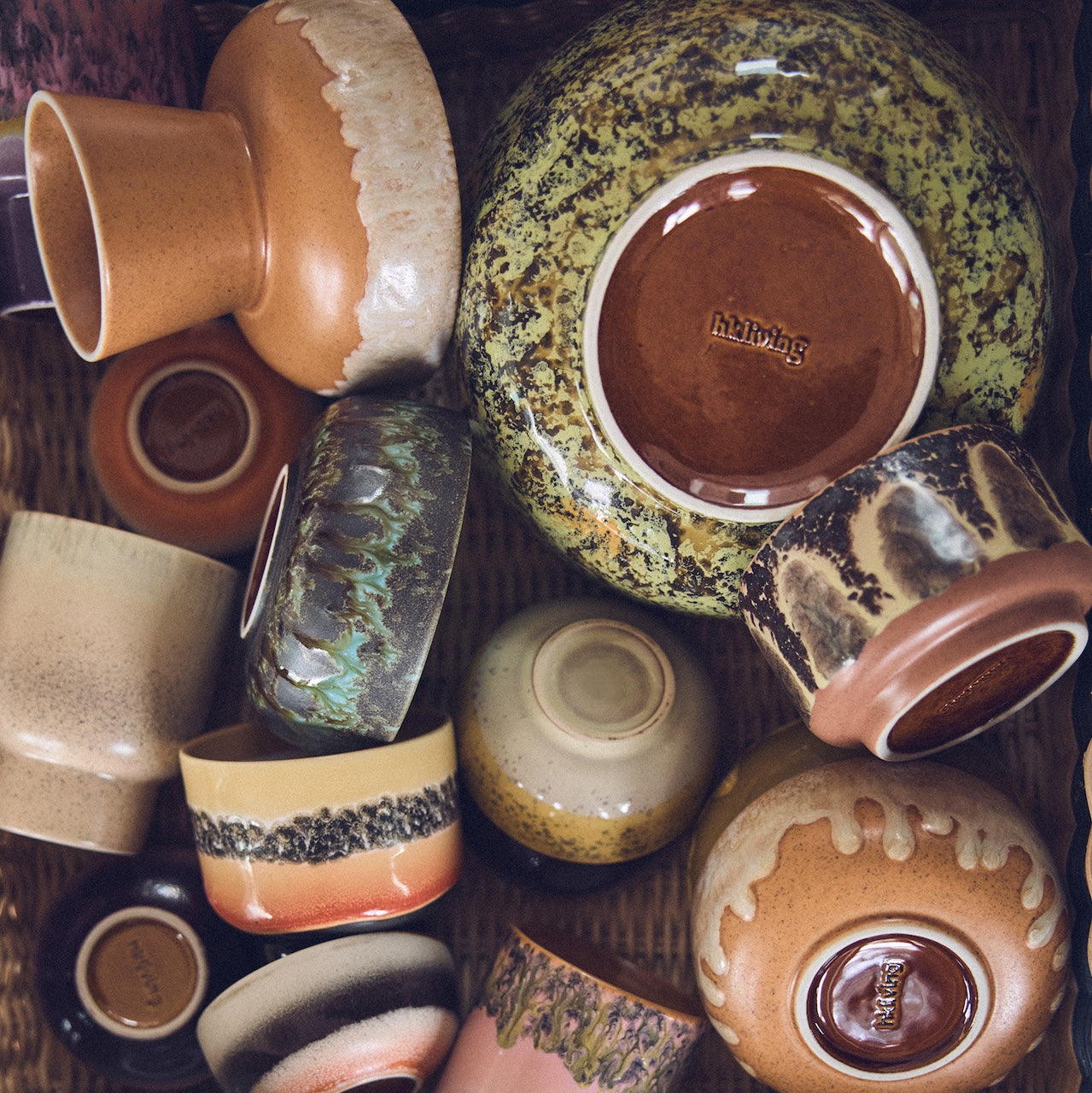 Collection of ceramic bowls with various patterns and colors.