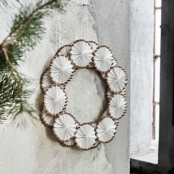 white rosette paper Christmas wreath 