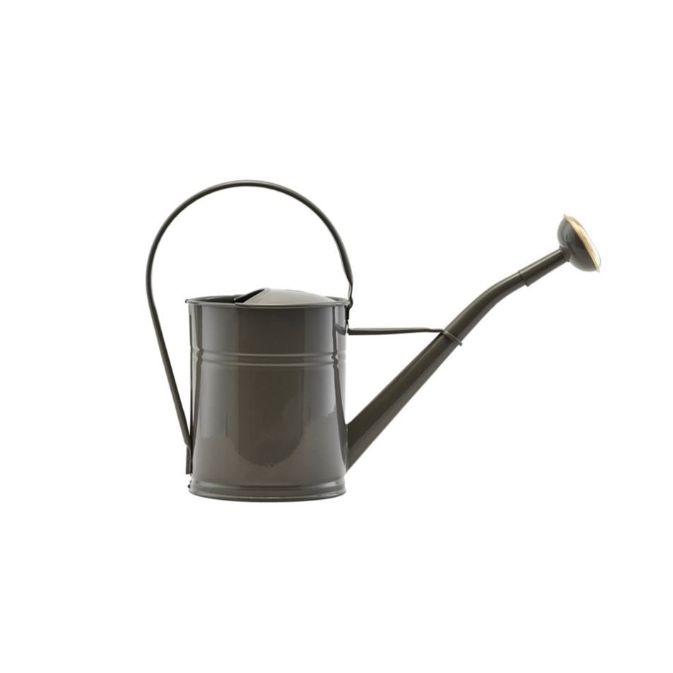 grey watering can with brass rose 