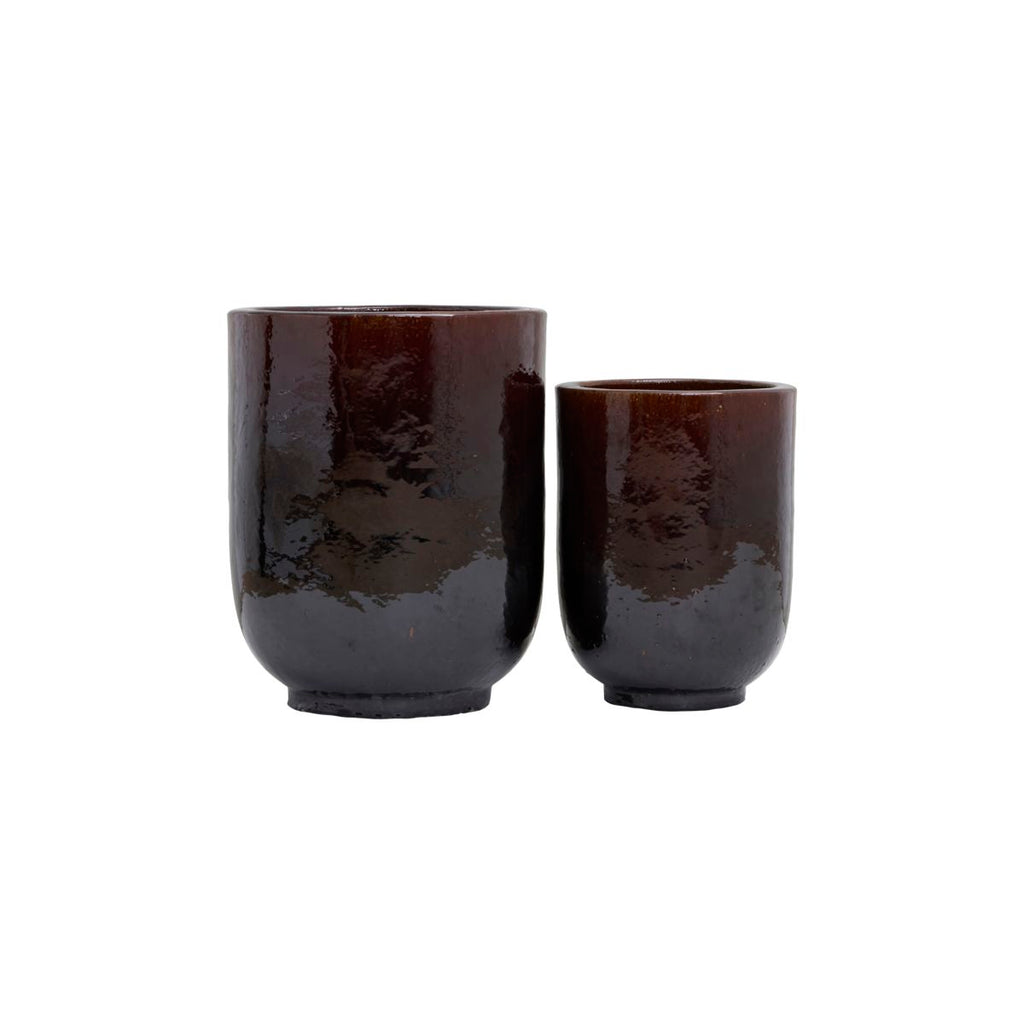 Set of two Planter Pho ceramic brown earthenware planter by House Doctor 