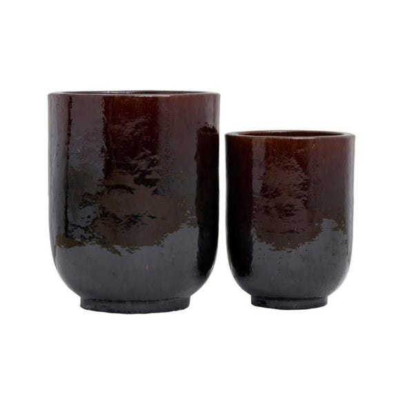 Set of two Planter Pho ceramic brown earthenware planter by House Doctor 