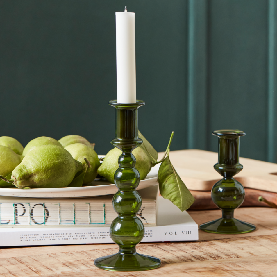 green glass candlestick