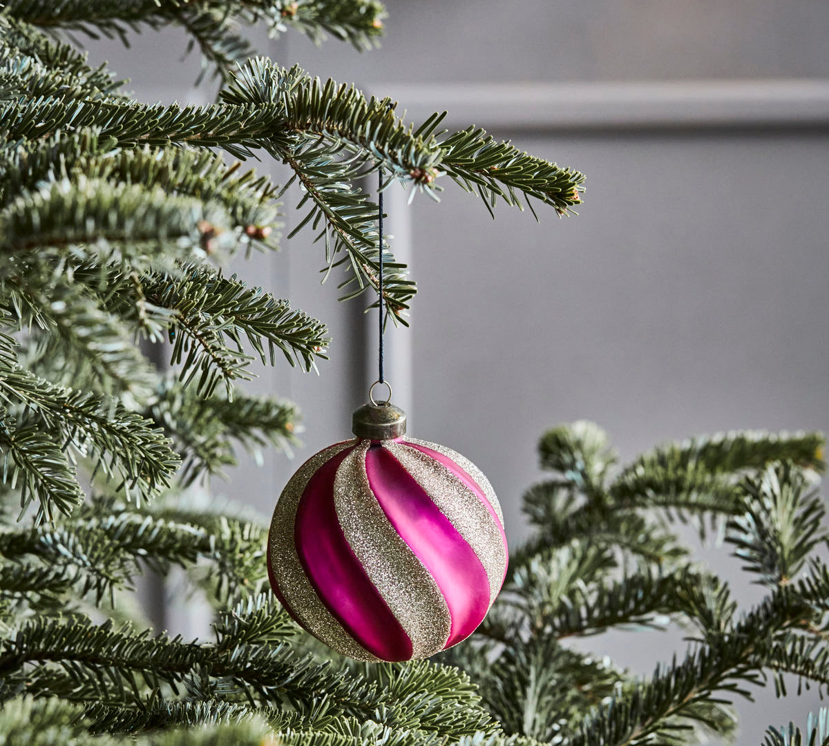 Pink and Silver Swirl Christmas Bauble by House Doctor