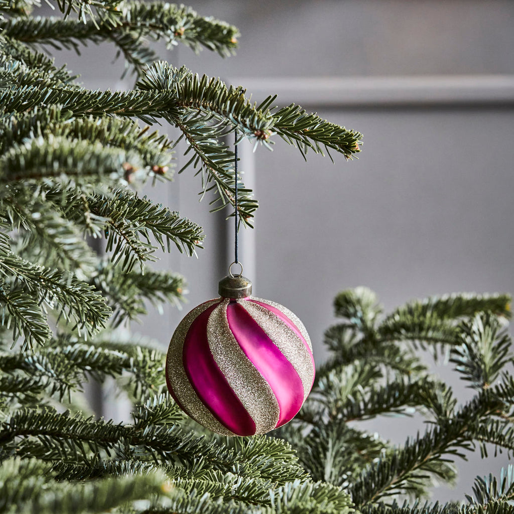 Pink and Silver Swirl Christmas Bauble by House Doctor