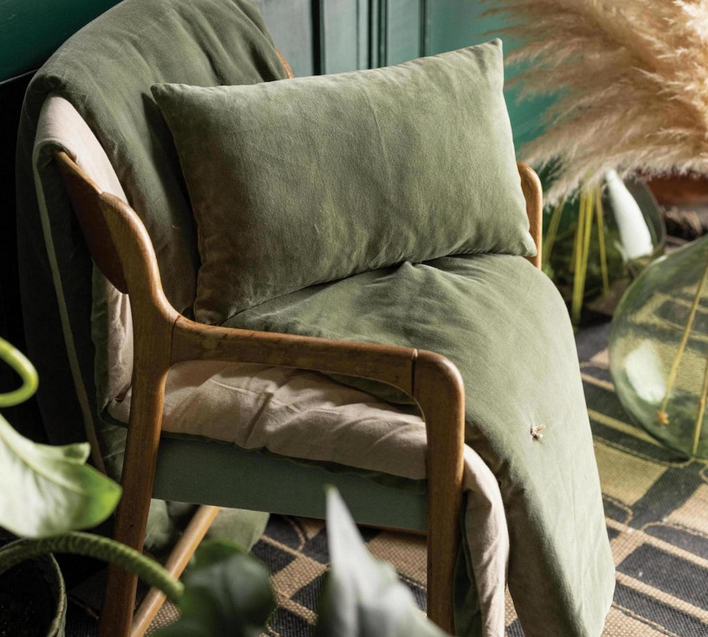 Green Velvet Cushion with Fringe