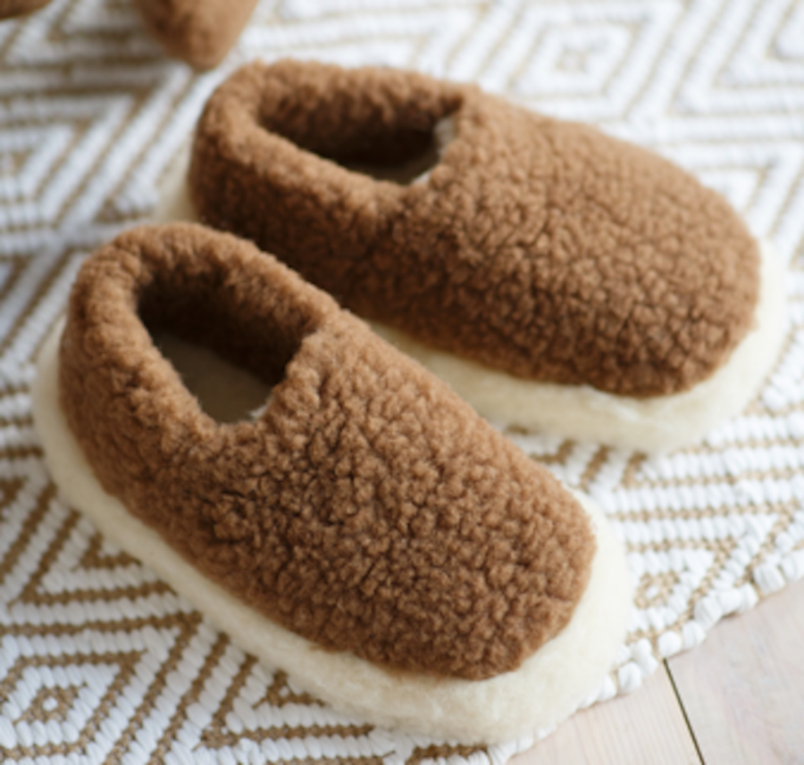 Pure Wool Fleece Slippers Brown/cream by Yoko