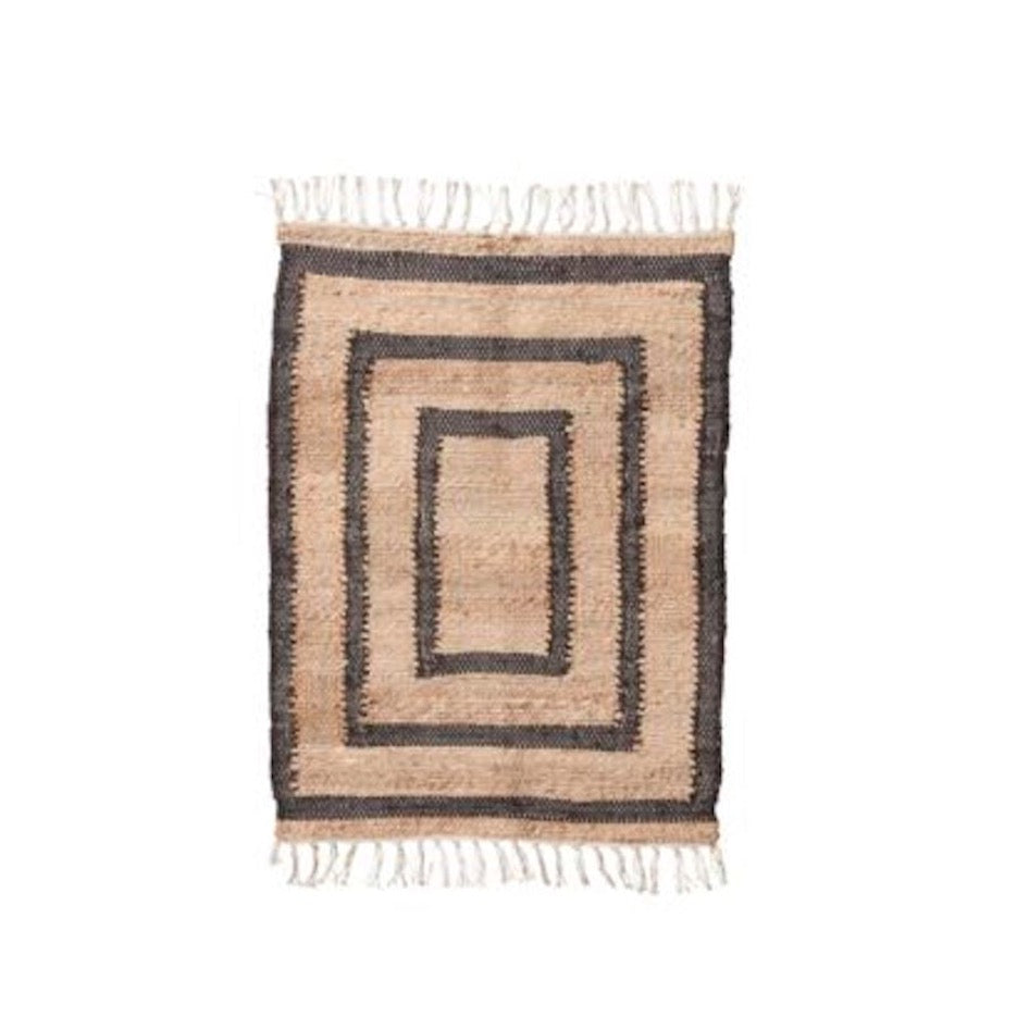 Geometric jute rug with natural and black square design