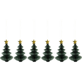 Set of six small paper Christmas trees in green