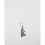 Set of six small paper Christmas trees in green