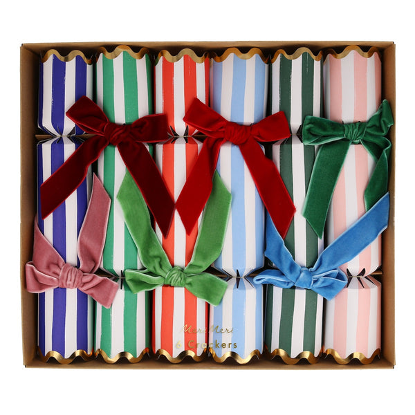 striped christmas crackers by meri meri with velvet bows