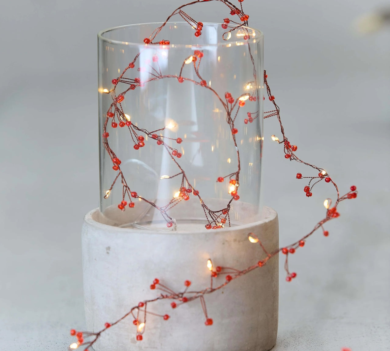 red jewel cluster lights in vase