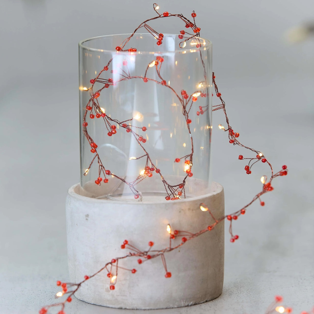 red jewel cluster lights in vase