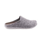 Grey felt wool slipper on a white background