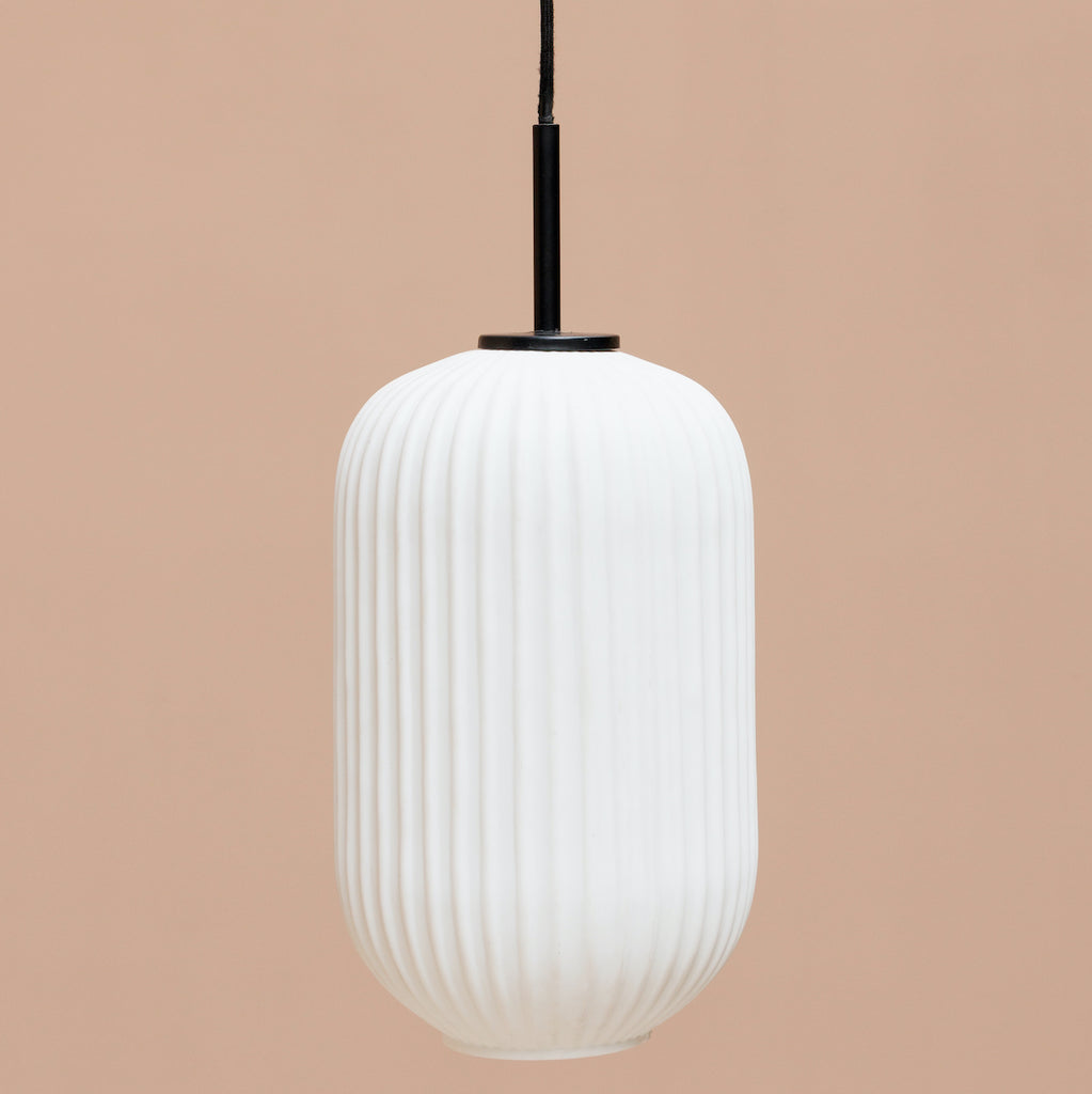 Rh Ribbed Light White Pendant Light in ribbed glass