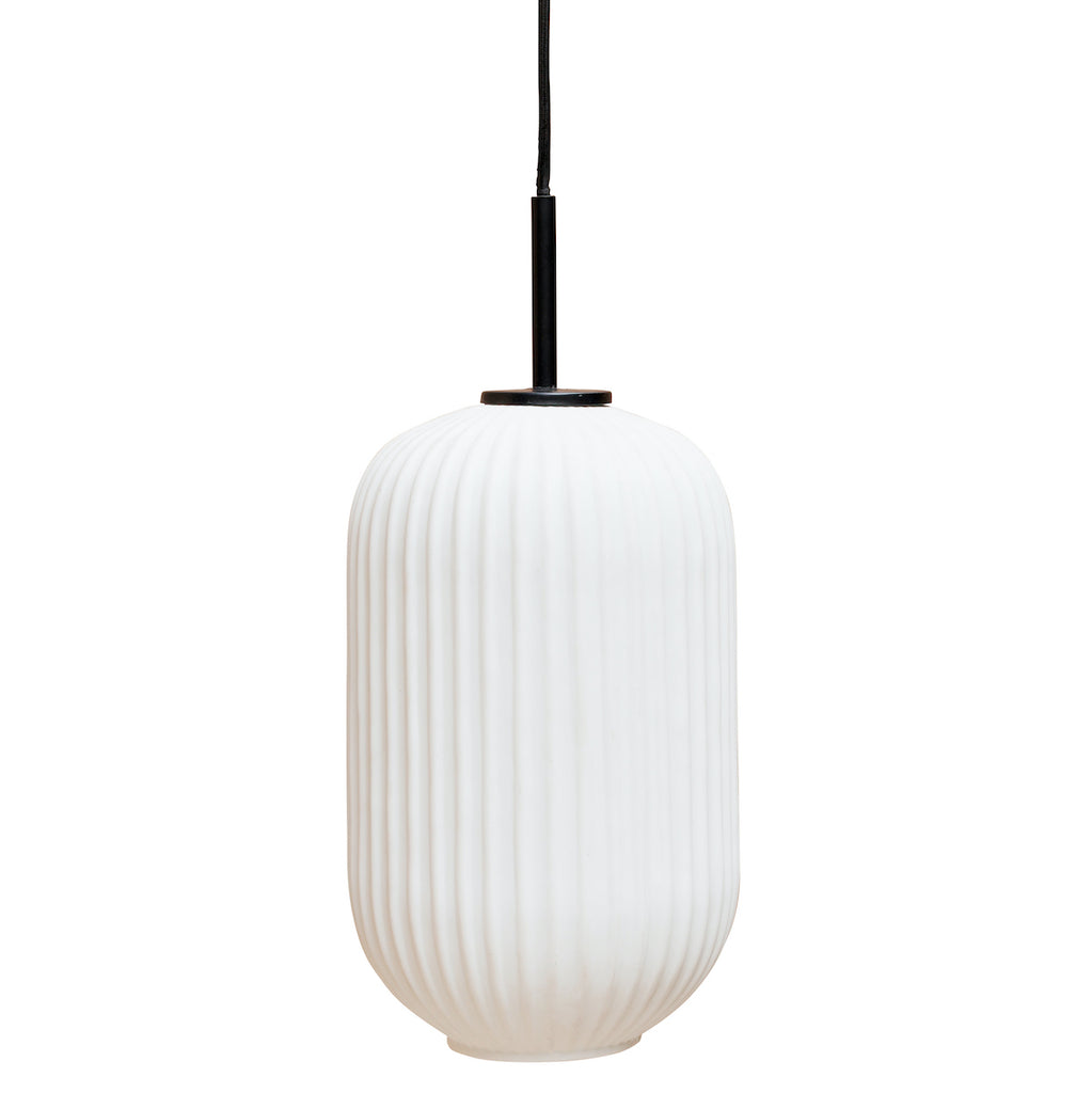 White Pendant Light in ribbed glass 