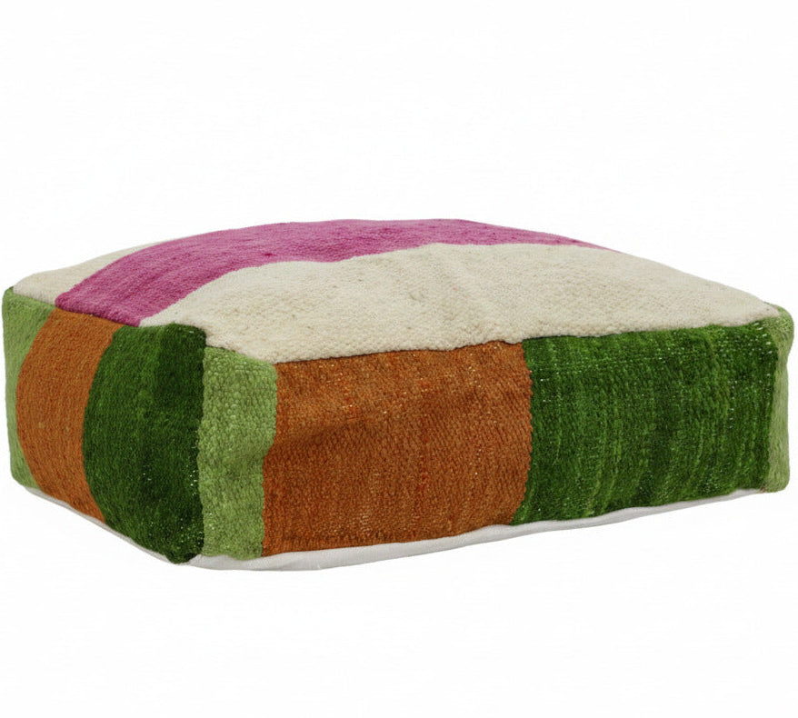 Kelim Floor Cushion in pink, green and tan