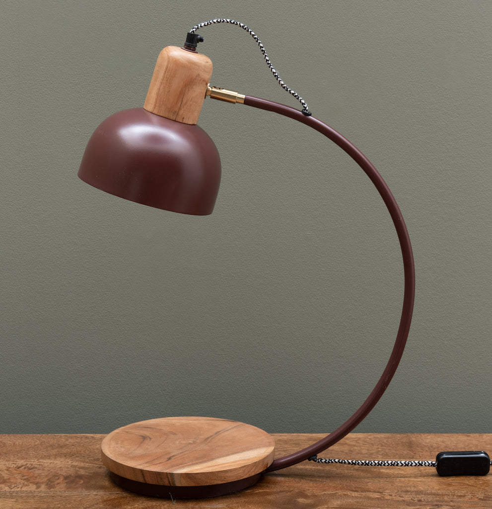wood and metal curved desk lamp 