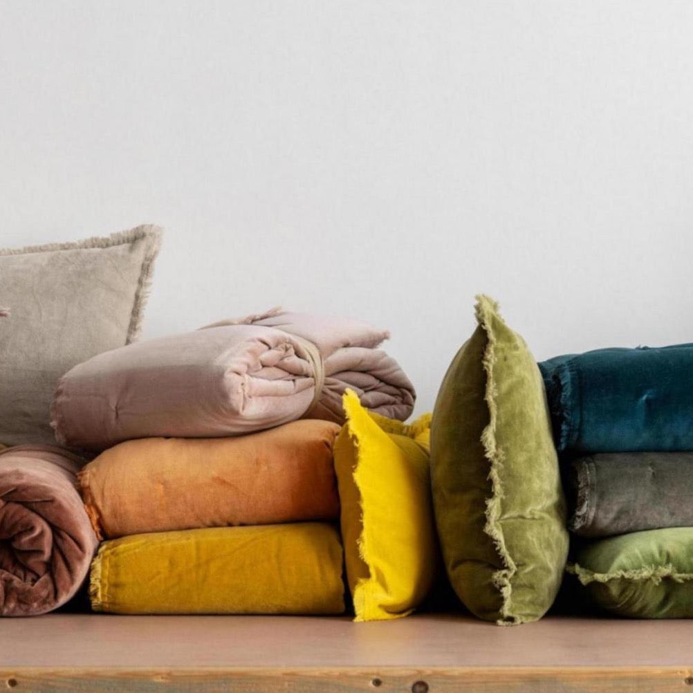 velvet cushion olive green by Vivaraise 