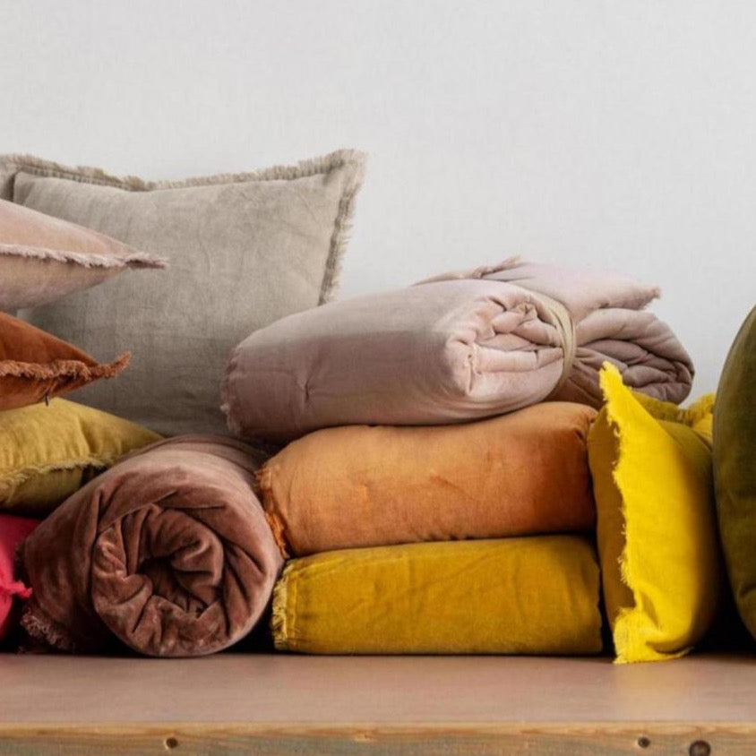 velvet cushions with fringe by Vivaraise