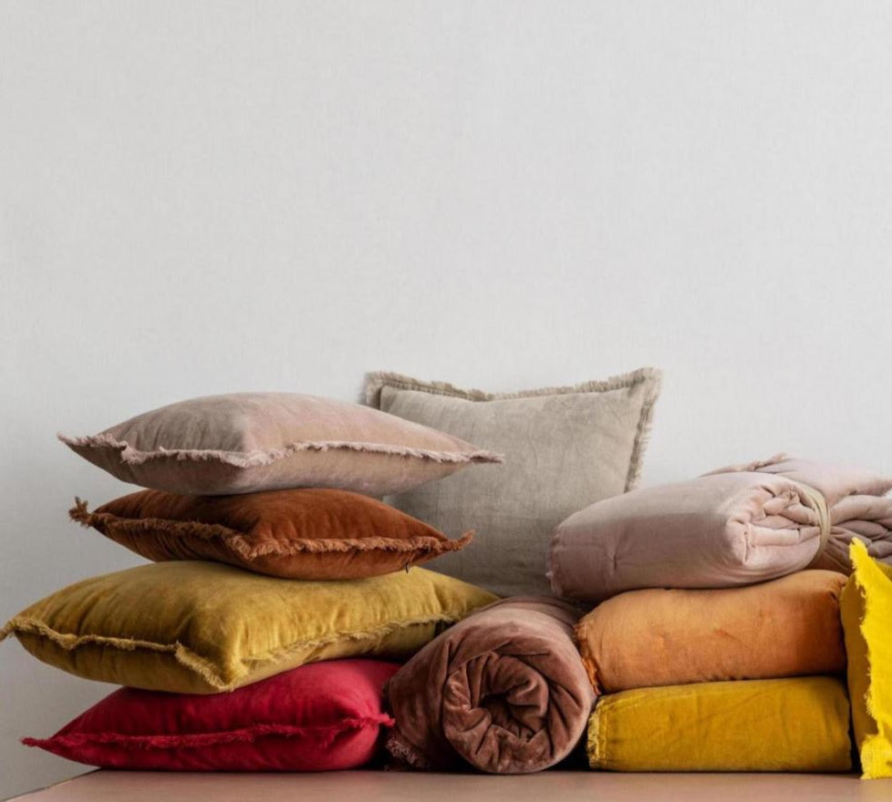 soft yellow velvet cushions