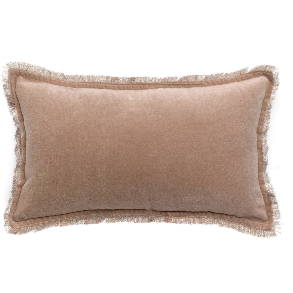 Taupe Velvet Cushion with Fringe - Rectangle Small