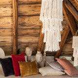 Pink Velvet Cushion with Fringe - Rectangle